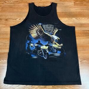 Biker For Life Shirt Mens L Sleeveless Tank‎ Top Eagle Night Ride Grunge Skull